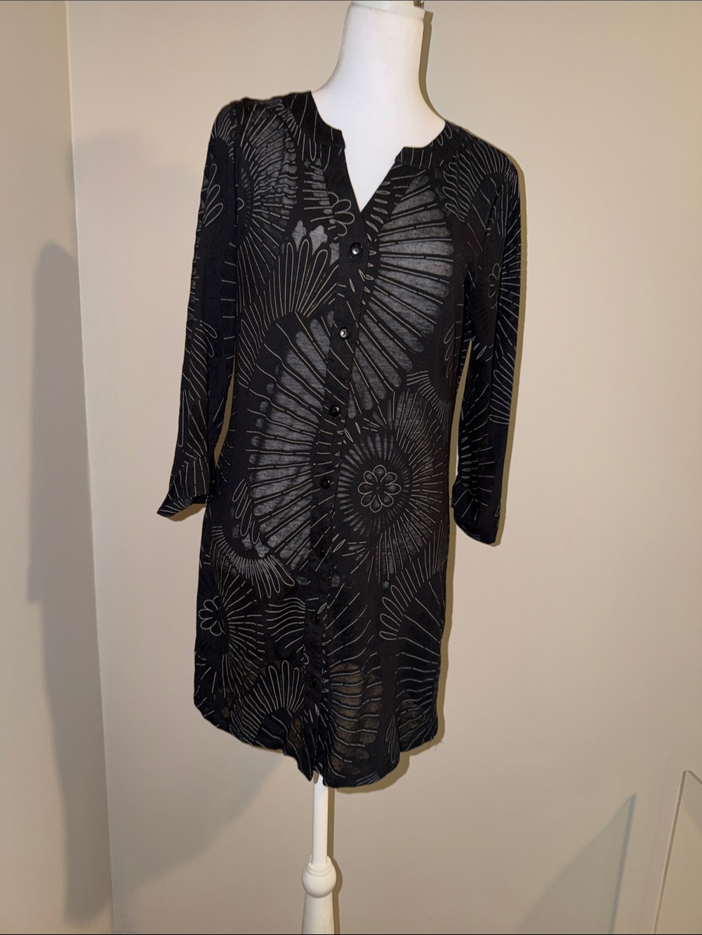 ravel Black Sheer Tunic with White Linear Print